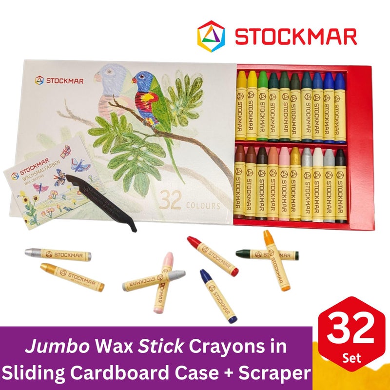 STOCKMAR Natural Beeswax Crayons â€“ Set of 32 Artist-Grade Stick Crayons with Scraper, Non-Toxic Drawing Media for Art Projects, Crafting, Creative Illustration, In a Sliding Box - Image 2